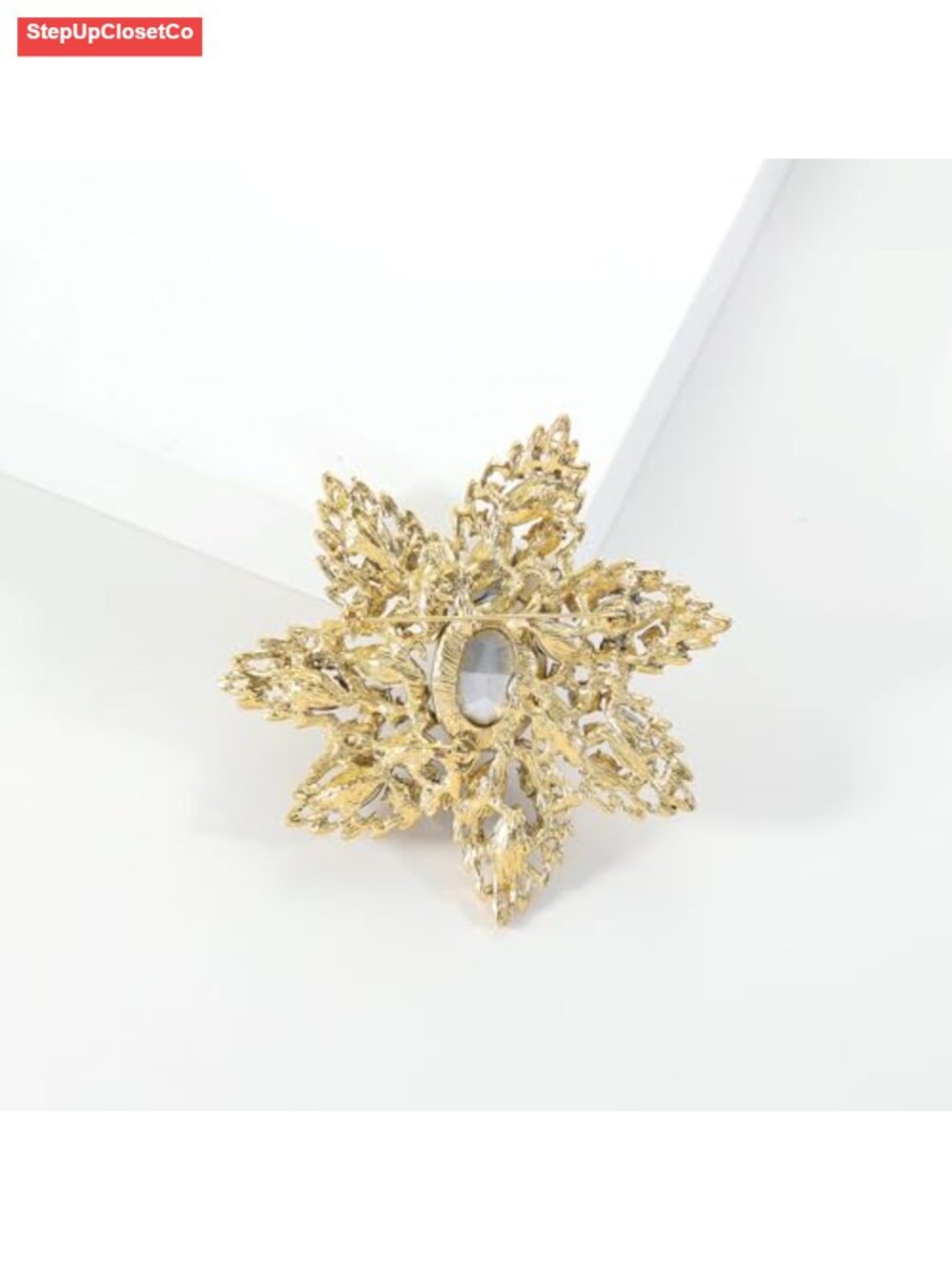 Vintage Austrian Crystal Rhinestone Flower Brooch Pin for Women - Gold Tone - Picture 4 of 4